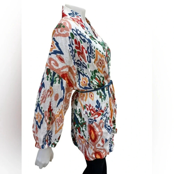 Zara NWT Hanoi Kimono Multicolored Linen Blend  Size Large - Picture 4 of 11